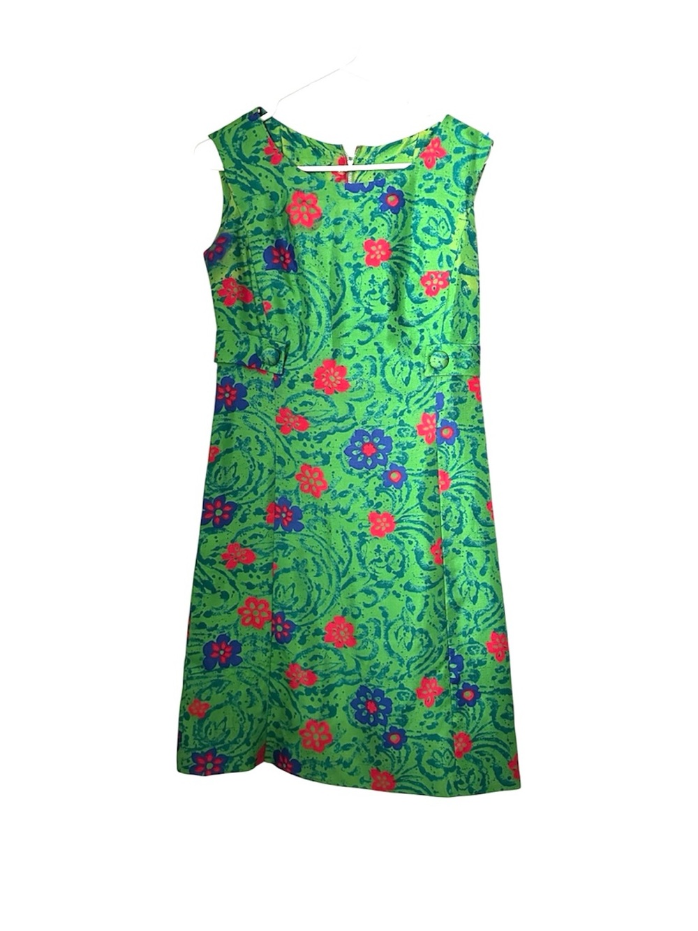 Vintage Bright Green Floral Sleeveless Dress
